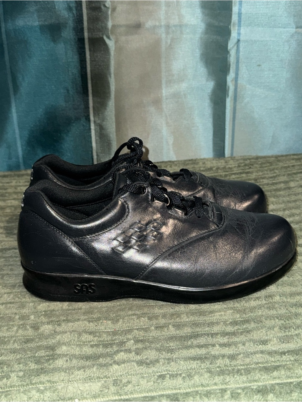 SAS Black Leather Lace-Up Comfort Sneakers